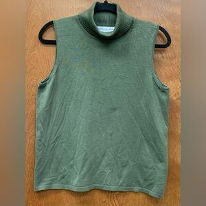 Josephine Chaus olive green sleeveless turtleneck sweater silk blend SZ medium